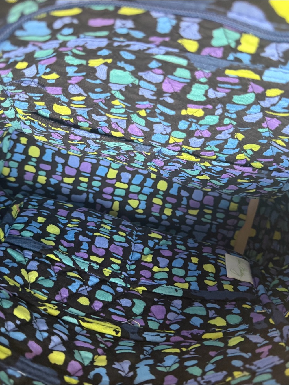 Vera Bradley Ellie Flowers Villager Tote Bag Quilted Blue Purple Floral Purse - Picture 3 of 5